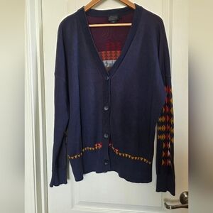 Pendleton Navy Cardigan with Geometric Pattern